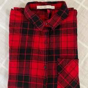 Plaid Red Flannel shirt with unique cutout collar